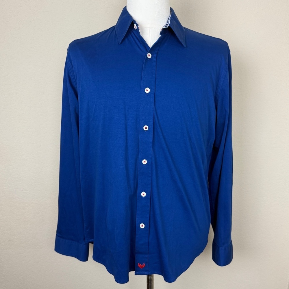 Buttercloth Shirt Mens Large Blue Button Up Long Sleeve Regular Flip Cuff